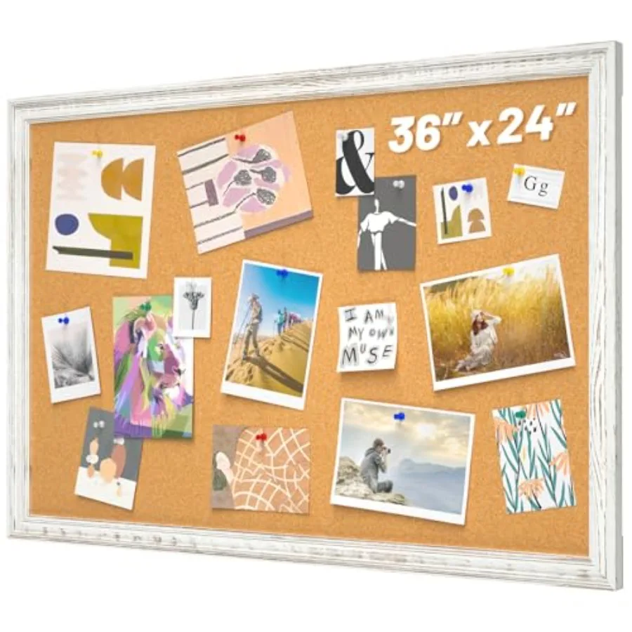 

Белая пробковая доска для стены 36 x 24 дюйма, декоративная доска для заметок с деревянной рамкой в рустикальном стиле для офиса, общежития, дома.