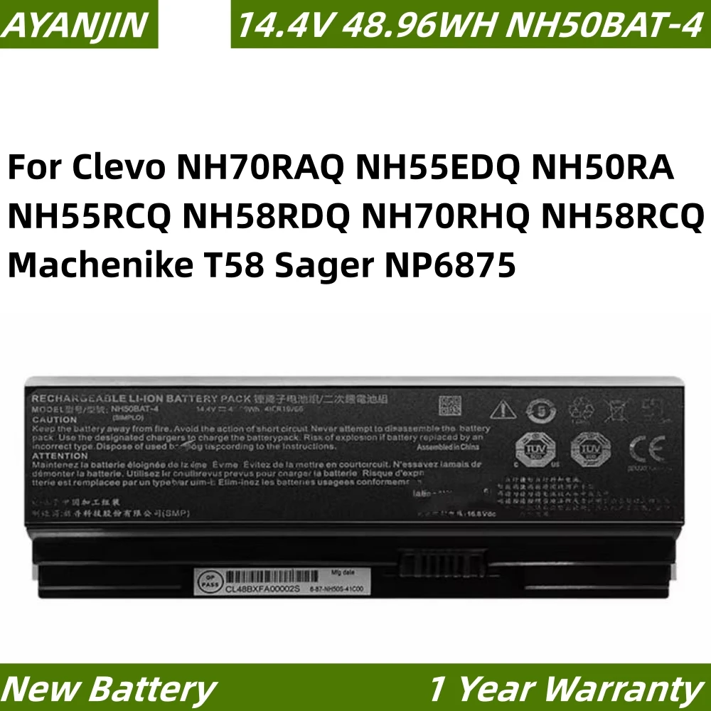 NH50BAT-4 14.4V 3400mah Battery For Clevo NH70RAQ NH55EDQ NH50RA NH55RCQ NH58RDQ NH70RHQ NH58RCQ Machenike T58 Sager NP6875