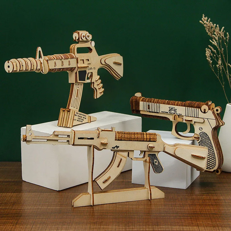 3D Wooden Puzzle Boy Assembly Gun Type Toy Kids Toy Gun DIY Educational Toys