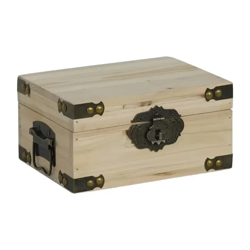 Vintage Rectangular Wooden Box Classic Multifunctional Storage Cabinet with Lock, Used for Decoration and Old Wooden Boxes