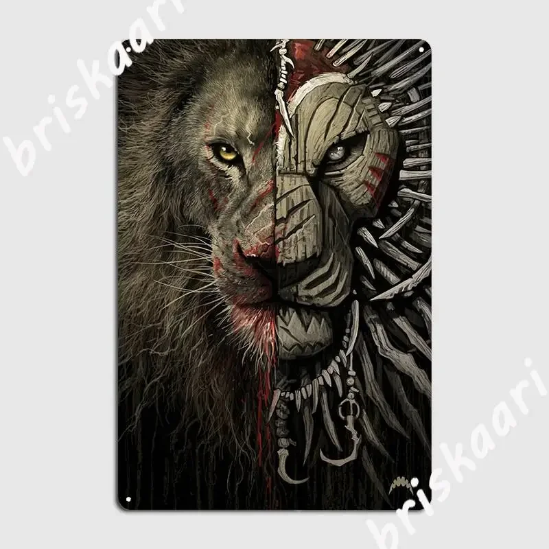 Lion Tribal Mask Poster Metal Plaque Cinema Living Room Wall Plaque Funny Cinema Tin Sign Poster