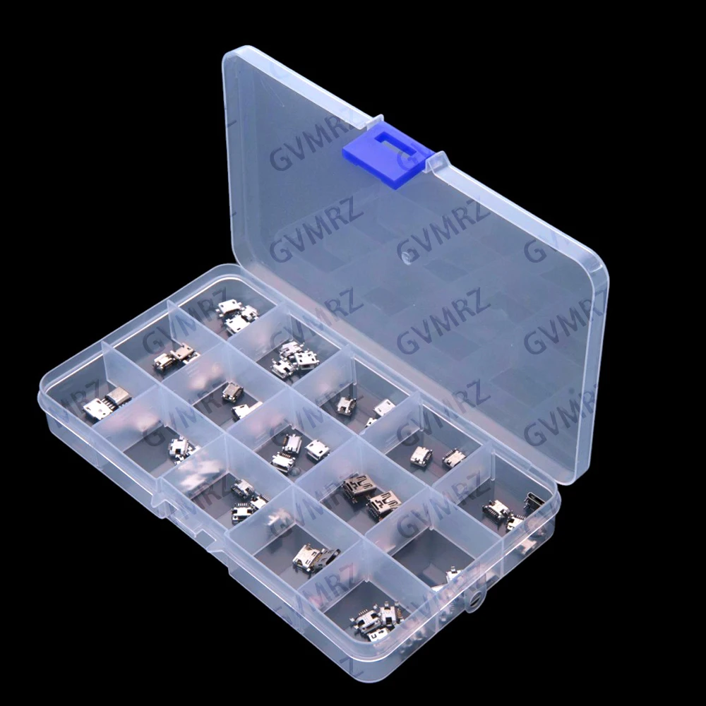 15Values 75PCS Micro USB female connector, boxed MINI Android phone charging port, microphone mini. USB