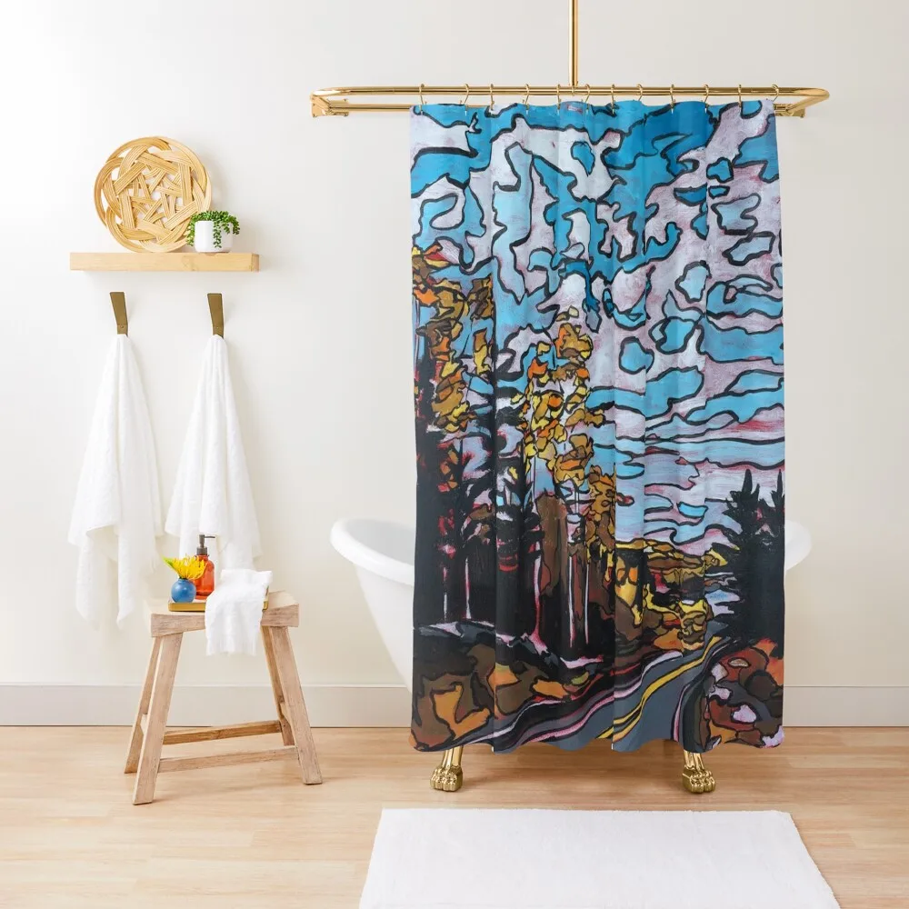 

Highway 105 North Print of Acrylic Painting Shower Curtain Waterproof Shower Shower For Bathroom For Bathroom Curtain