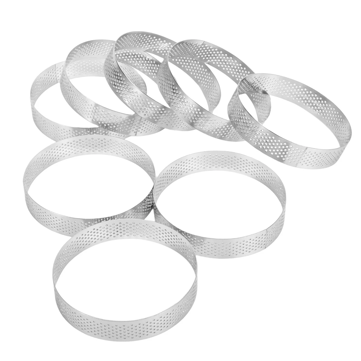 8Pcs Stainless Steel Tart Ring, Heat-Resistant Perforated Cake Mousse Ring Round Double Rolled Tart Ring Metal Mold 10cm