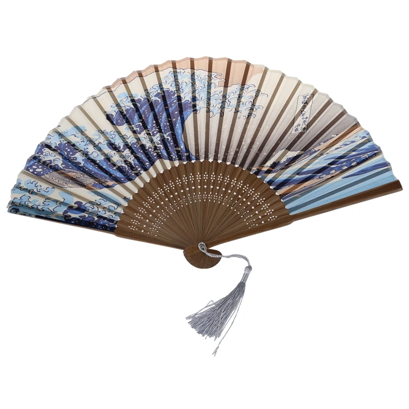 

Japanese Handheld Folding Fan, With Traditional Japanese Ukiyo-E Art Prints