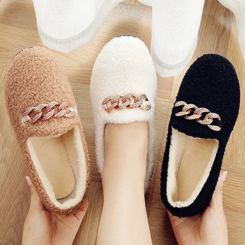 

Beanie shoes women's autumn and winter warm thick wool shoes, flat and versatile cotton shoes and fleece wear