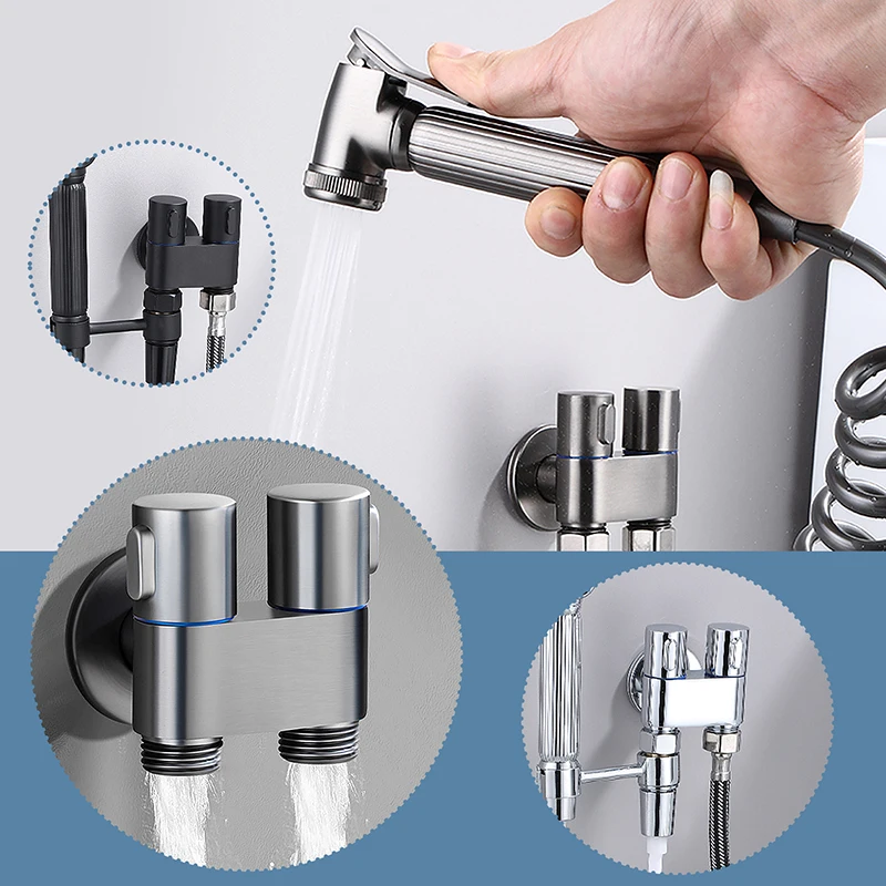 Black Grey White G1/2 Three-way Filling Angle Valve Wall Mount One Into Two Out Water Cleaning Sprayer Bathroom Accessories