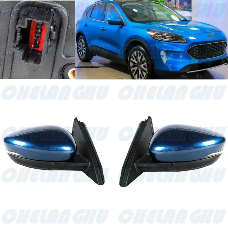 

For Ford Escape 2020 2021 2022 2023 1 Pair 5 pins Blue Painted Power Adjust Turn Lamp Mirror Assembly