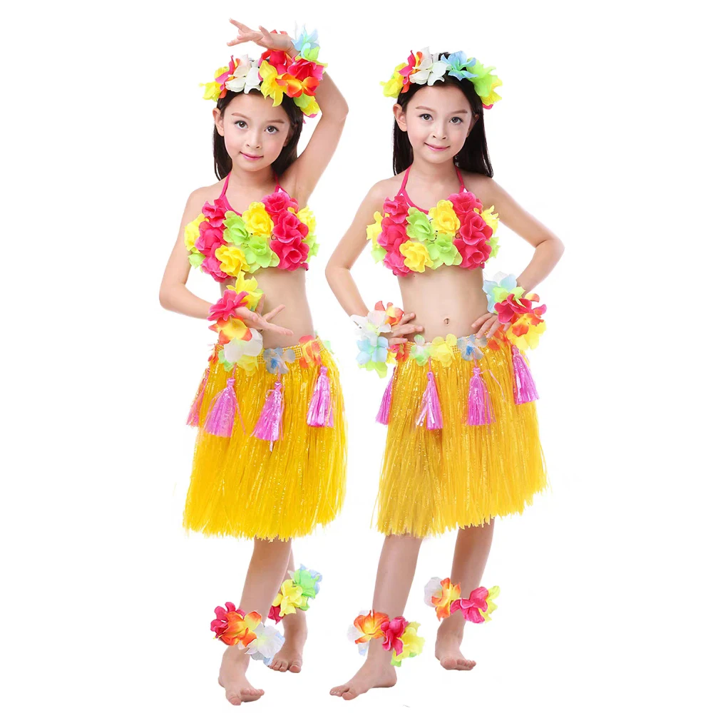 40/60CM Hawaiian Hula Skirt Children Adult Beach Hula Show Grass Dress Flower Skirt Garland Costume Set Tropical Party Decoratin