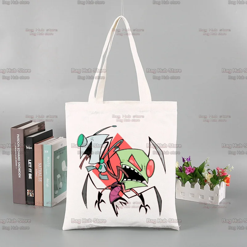 Invader Zim Zim Image Cartoon Shopping Bag Tote Handbag Eco Shopper Recycle Bag Bag Reusable Tote Custom