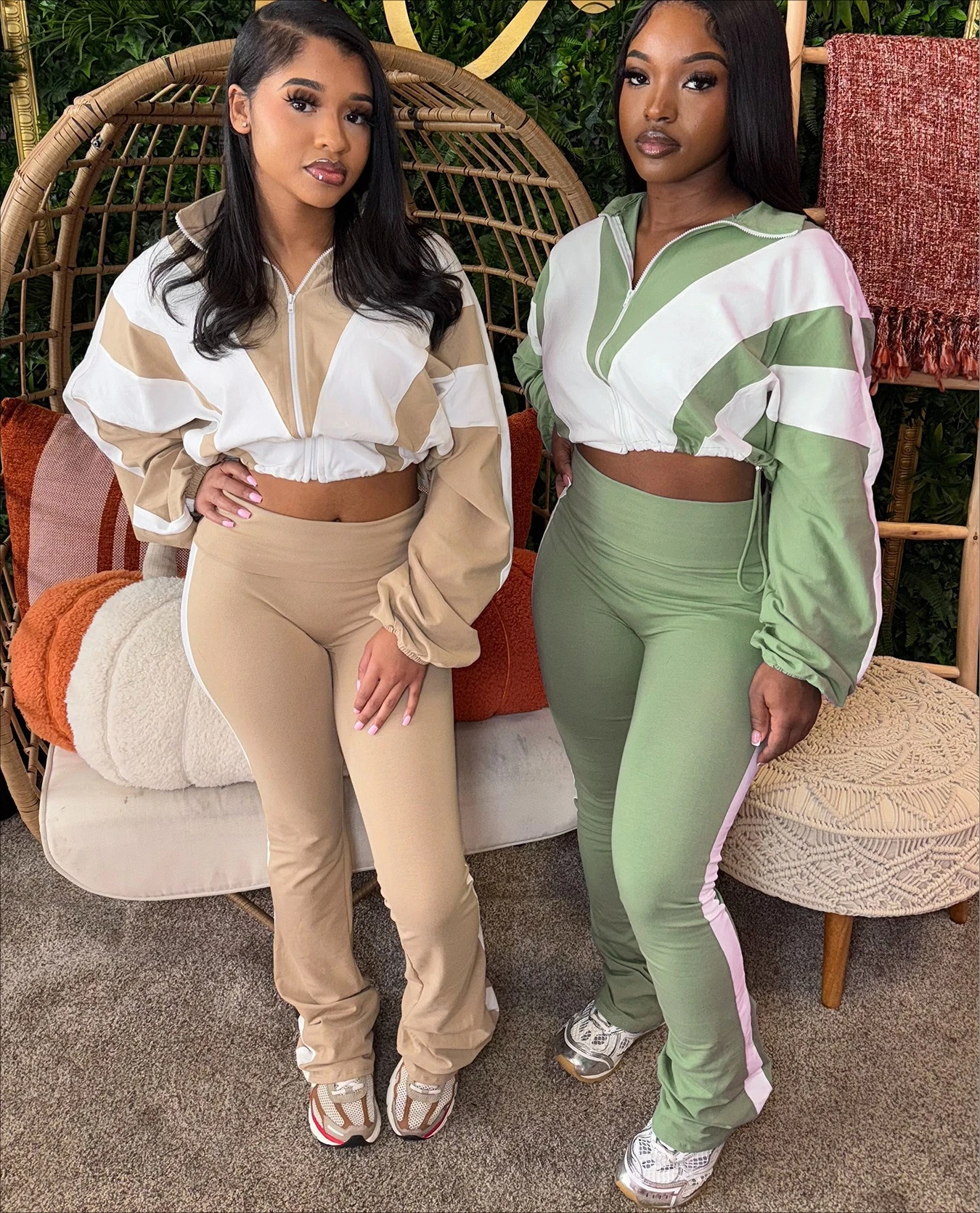 

Two Piece Sets Women Pant Set Matching Sets Zipper Coats Y2k Streetwear Elegant Long Pants High Waist Sports Suit Sportswear