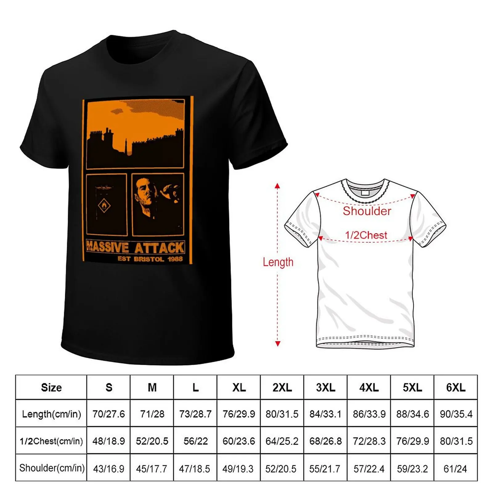 MASSIVE ATTACK BRISTOL COLLAGE PRINT ORANGE T-Shirt Basic Short Sleeve Cotton Blend T-Shirt