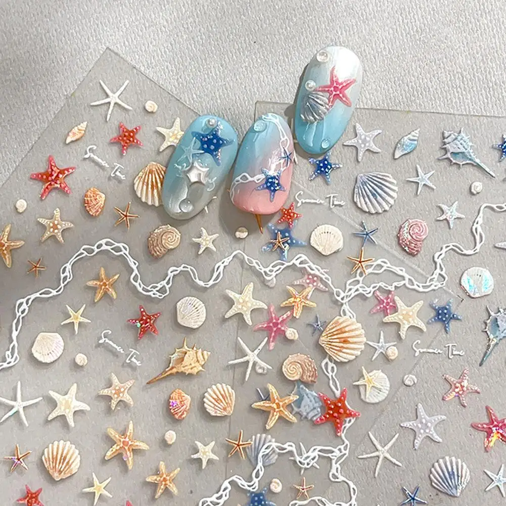 1 قطعة المحيط مسمار الفن ملصقات 5D الصيف نجم البحر صدف تنقش مستلزمات الأظافر مسمار الشارات مانيكير المنزلق الديكور الفن O9S3