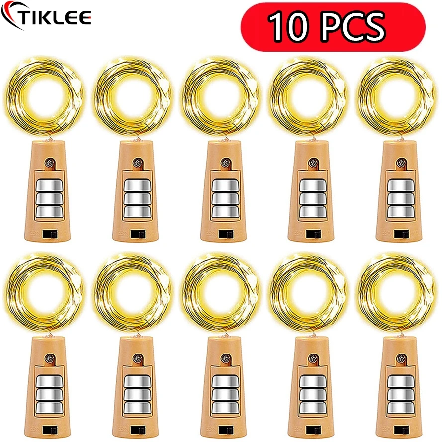 10pcs LED Wine Bottle Cork String Lights Garland Wine Bottle Fairy Lights Holiday Christmas Decoration Copper Wire Lights String