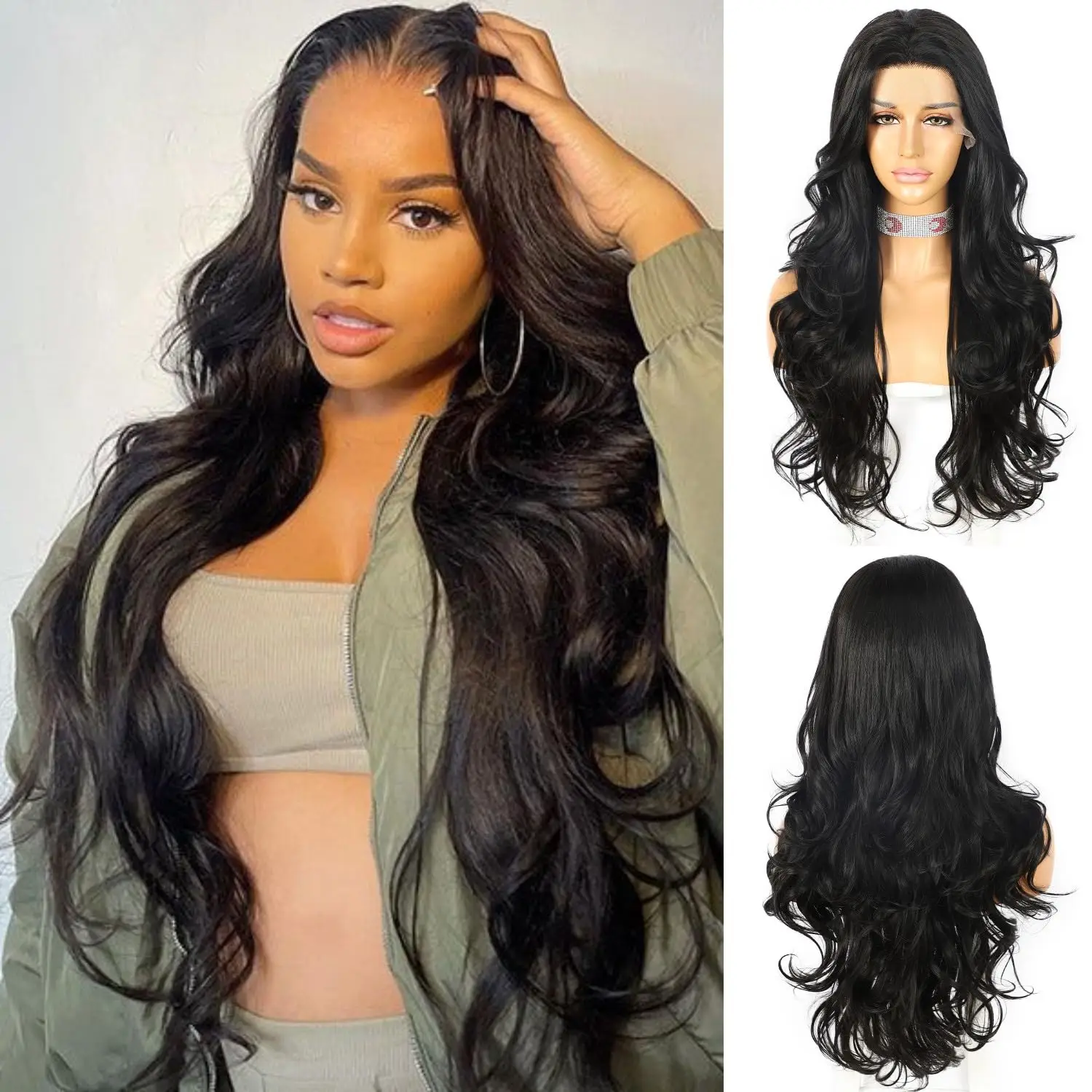 24inch 13X4X1 Lace Front Synthetic Wig, Long Big Waves, Heat-Resistant Synthetic Lace Wig, Natural and Realistic, Designed Specifically for Women