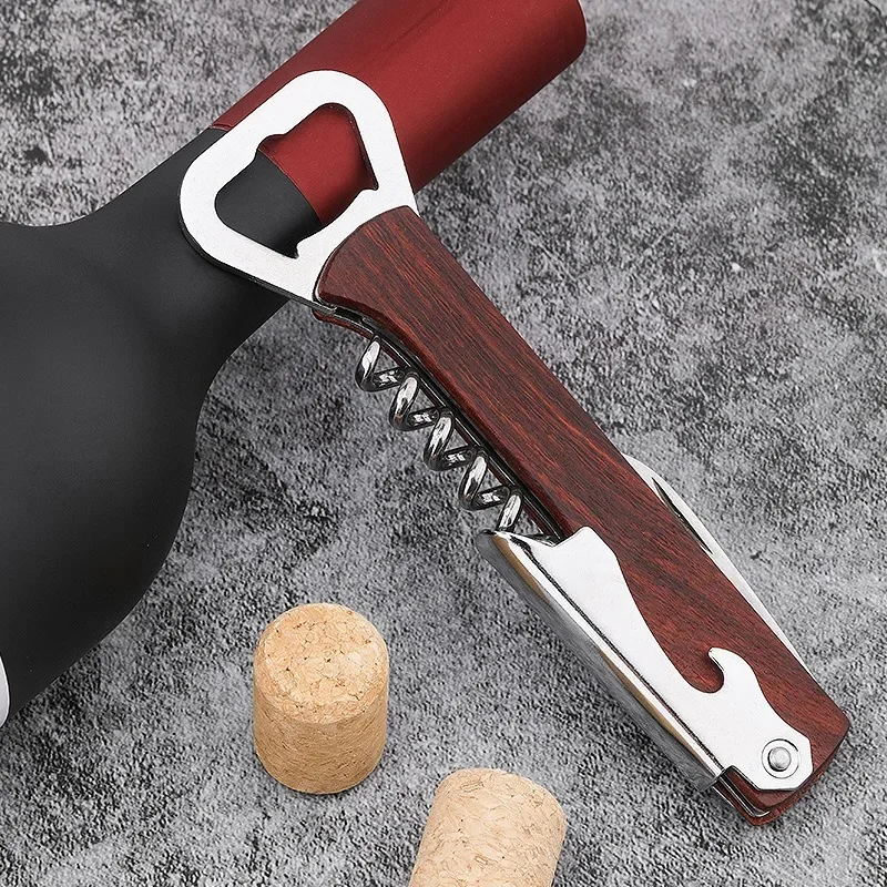 

Stainless Steel Wine Opener Professional Waiters Corkscrew Leather Case Beer Bottle Opener and Foil Cutter Gift for Wine Lover