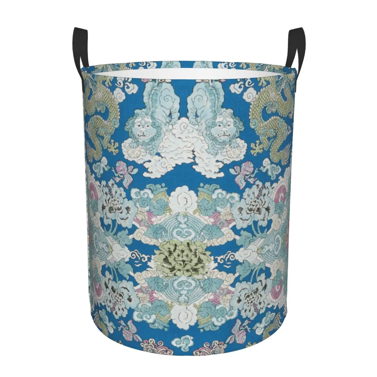 Magic Mountain Dragon - Blue Fabric Laundry Basket Foldable Tradition Asian Mythology Hamper for Nursery Kids Toys Storage Bin