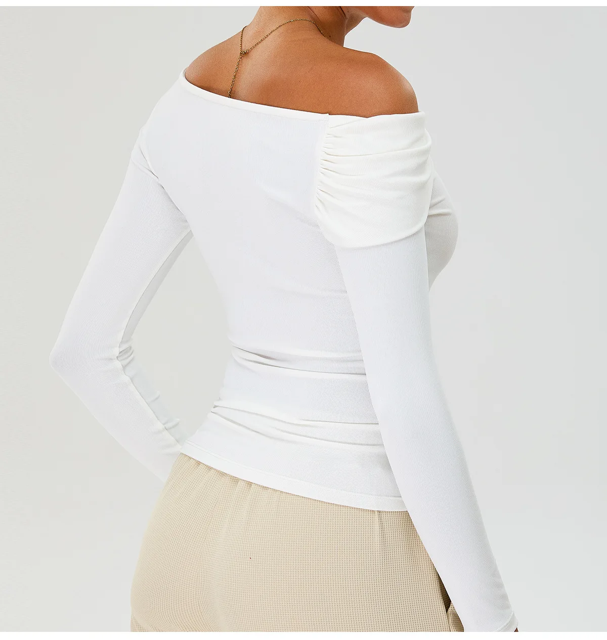 New Slim Thread Women's Slanted Neck Off Shoulder High-strength Fitness Suit Running Sports Long Sleeved Top 2025