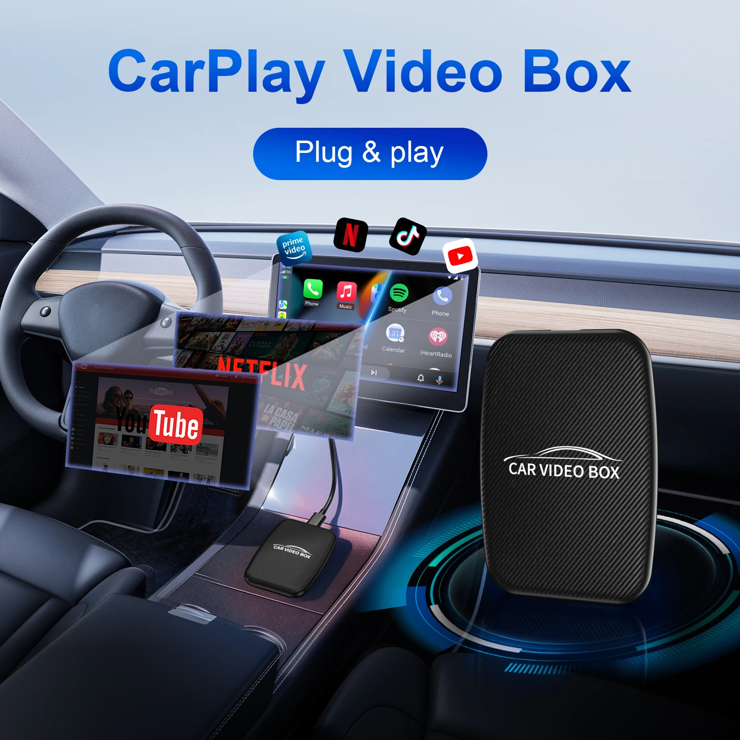 

WOOBOOBOX Wireless CarPlay Box 3in1 System Android Ai Video Box Car Ai Box Supports Netflix YouTube Streaming
