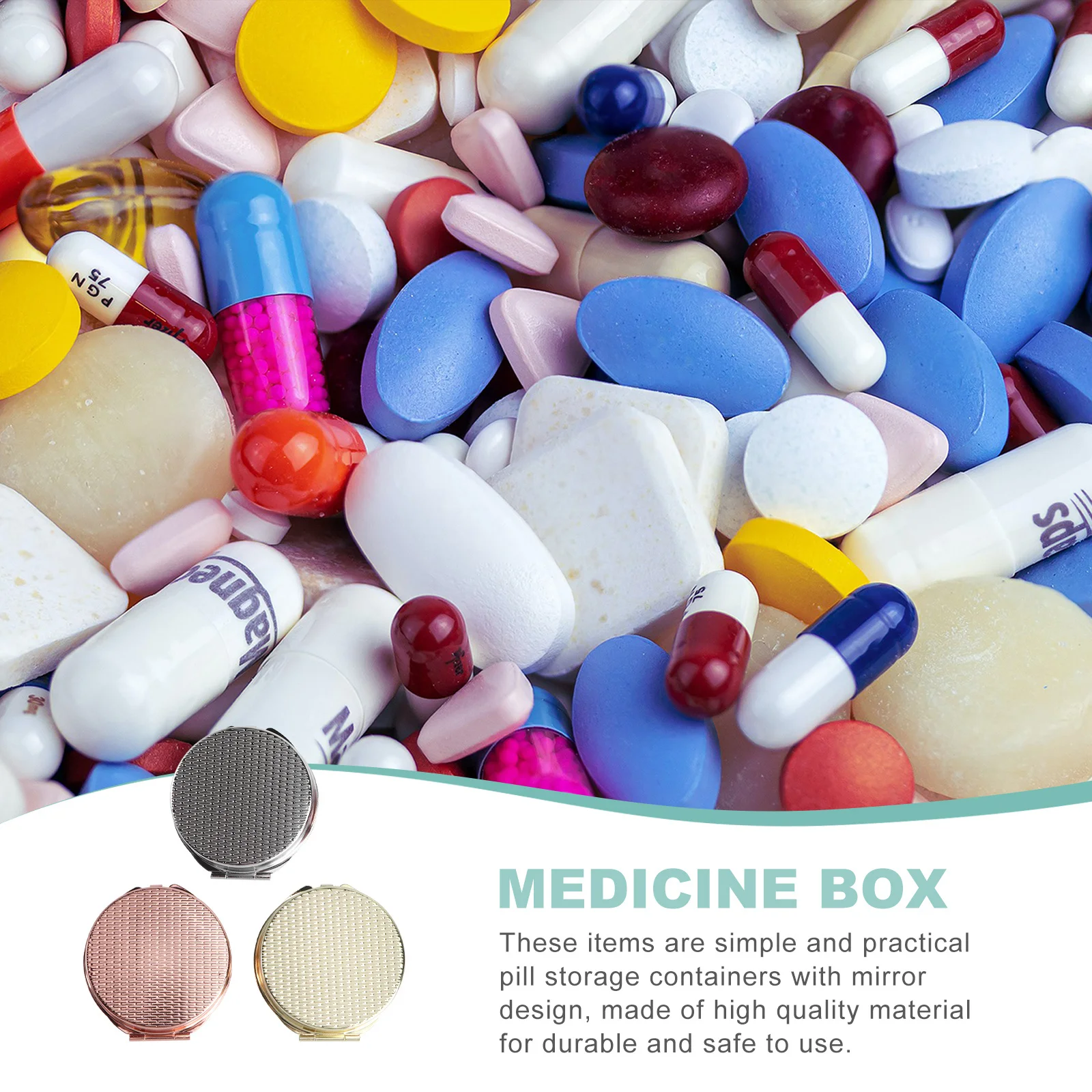 

3Pcs Portable Medicine Organizer Mirror Airtight Pill Storage Case Dust Resistant Compact Container for Travel Daily Use