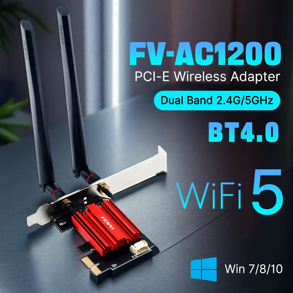 

Беспроводная сетевая карта WiFi 5 AC1200 PCIE, двухдиапазонная, 2,4 ГГц/5 ГГц, Bluetooth 4,0 6 дБ, антенны высокого уровня для настольных ПК, Windows 7/10/11