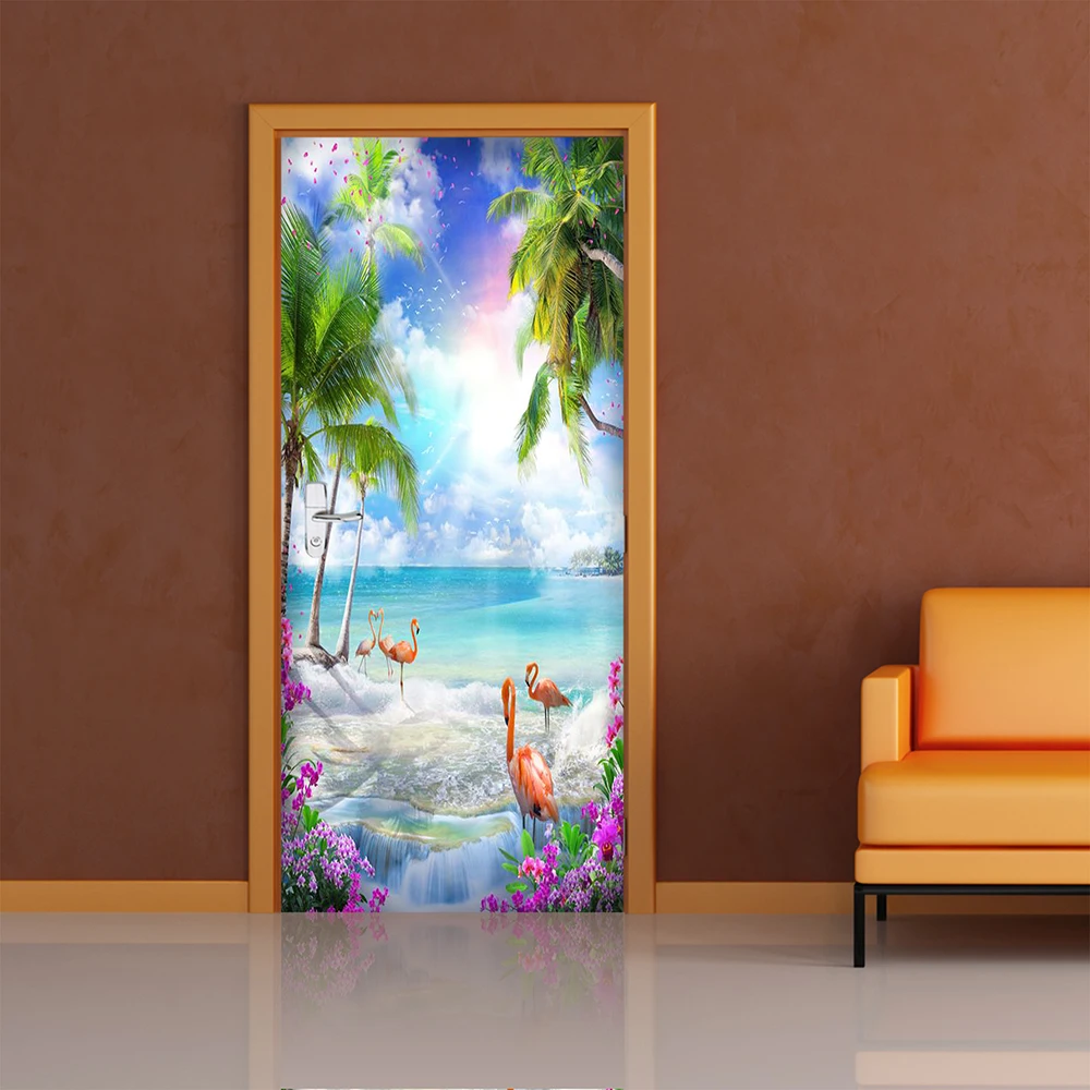 Door Sticker Nature Mountain Lake Door Poster Wallpaper Peel And Stick for Bedroom Living Room Decor