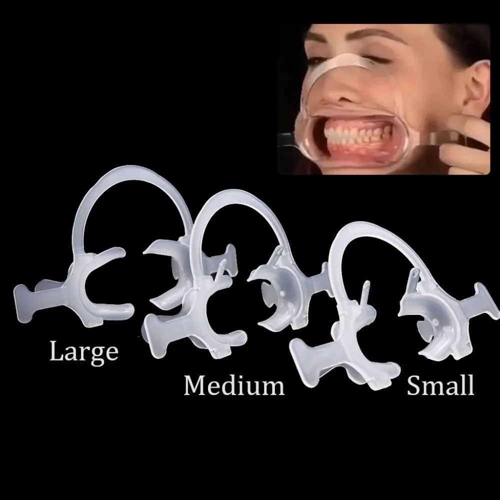 S/M/L C Type Mouth Opener Transparent Orthodontic Cheek Lip Retractor with Handle Professional Oral Care Dental Tool