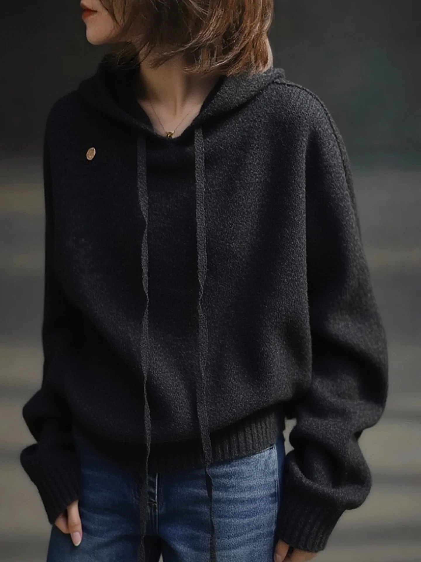 Suéter Camere con capucha Ele Long Sve de punto de gran tamaño irt Versátil Casual Sle Commute Faion Versión coreana Win...