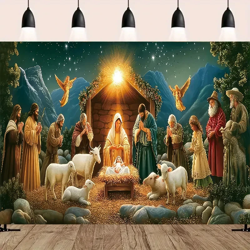 Krippenstufe, Sternennacht-Wandteppich, religiöse Burgh-Szene, Wandbehang, traditionelle Weihnachts- und Geburtstagsdekoration
