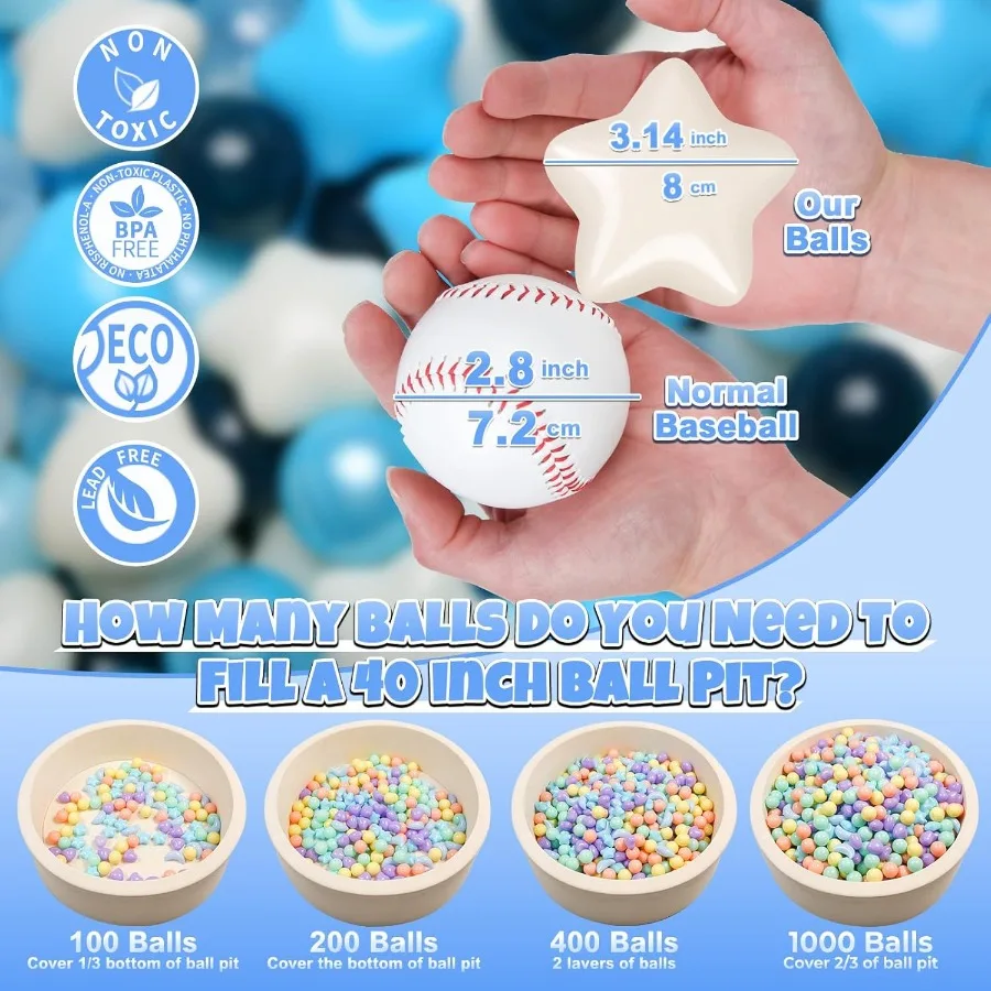 Star Ball Pit Balls para crianças – Bolas de plástico em formato grande para poços de bolinhas, barraca de brincar, piscina de bebês, brinquedos aquáticos, 100 peças