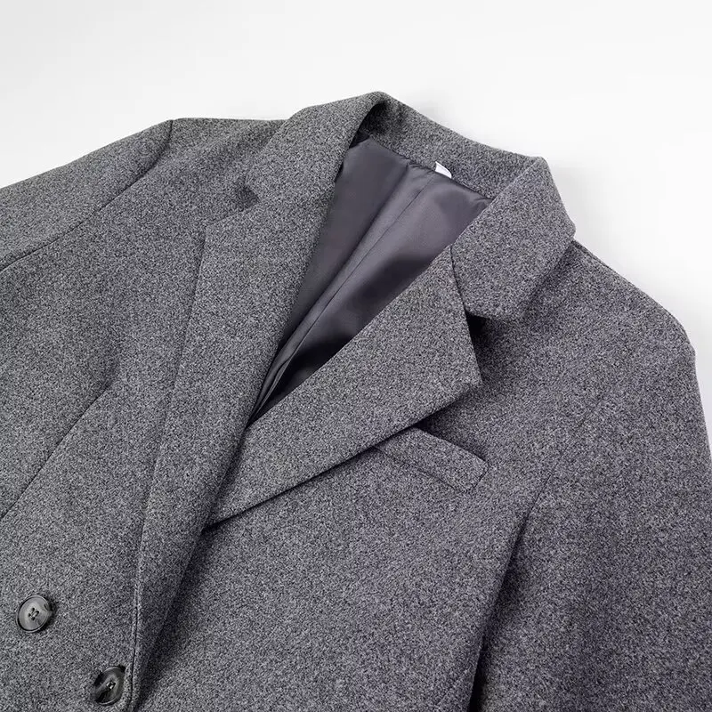 Women\'s Autumn Winter Urban Commuter Long Coat TRAFZA New Fashion Elegant Tweed Lapel Buttons Pocket Long Coat 2.3lb 52in Length