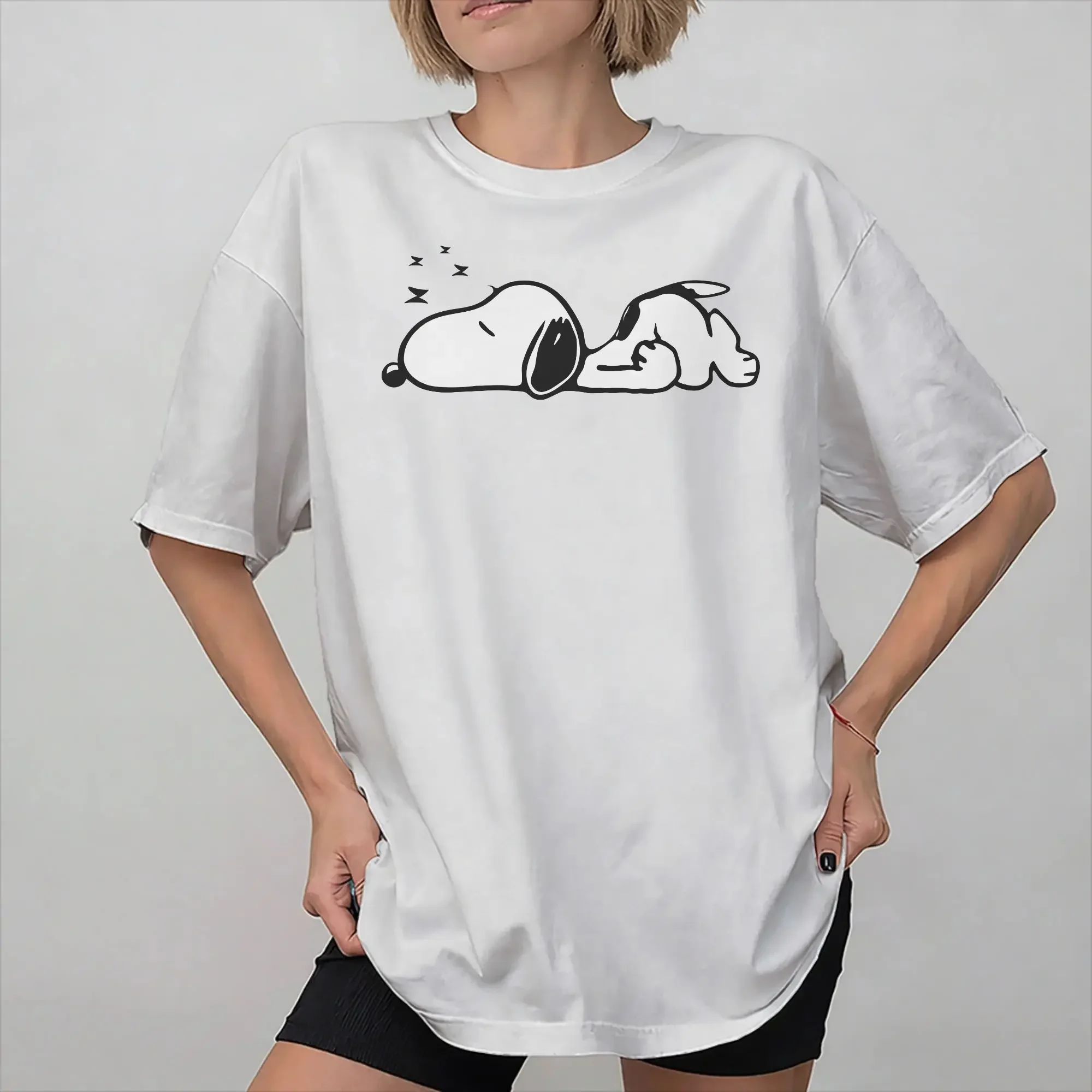Grafikdruck, Snoopy-Cartoon-Hund-Motiv, T-Shirt für Damen, Herren und Kinder, aus reiner Baumwolle, kurzärmeliges Kleidungsstück. – Detail 15