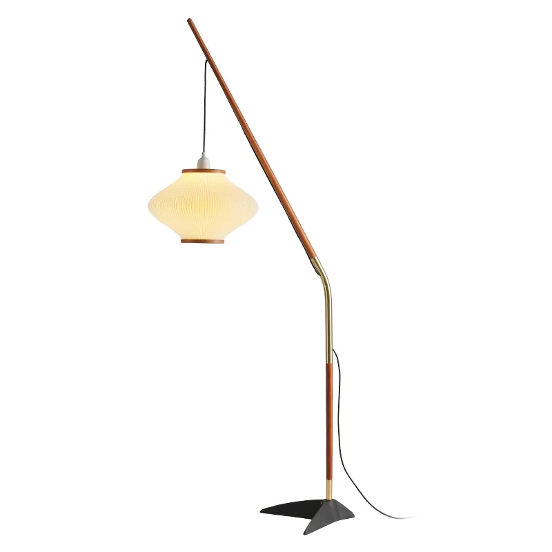 

Medieval living room floor lamp new Chinese retro zen bedroom wabi sandy wind silk fishing lamp