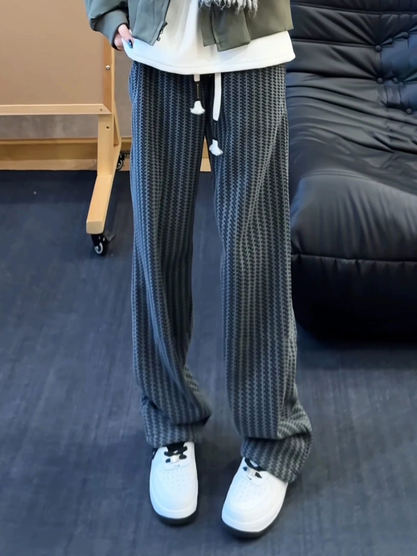 

American Sle Fce Lined Men's Fibone Stripe Straight Leg Sweatpants Casual Pants for Autumn Winter Thi Drape Slimming...