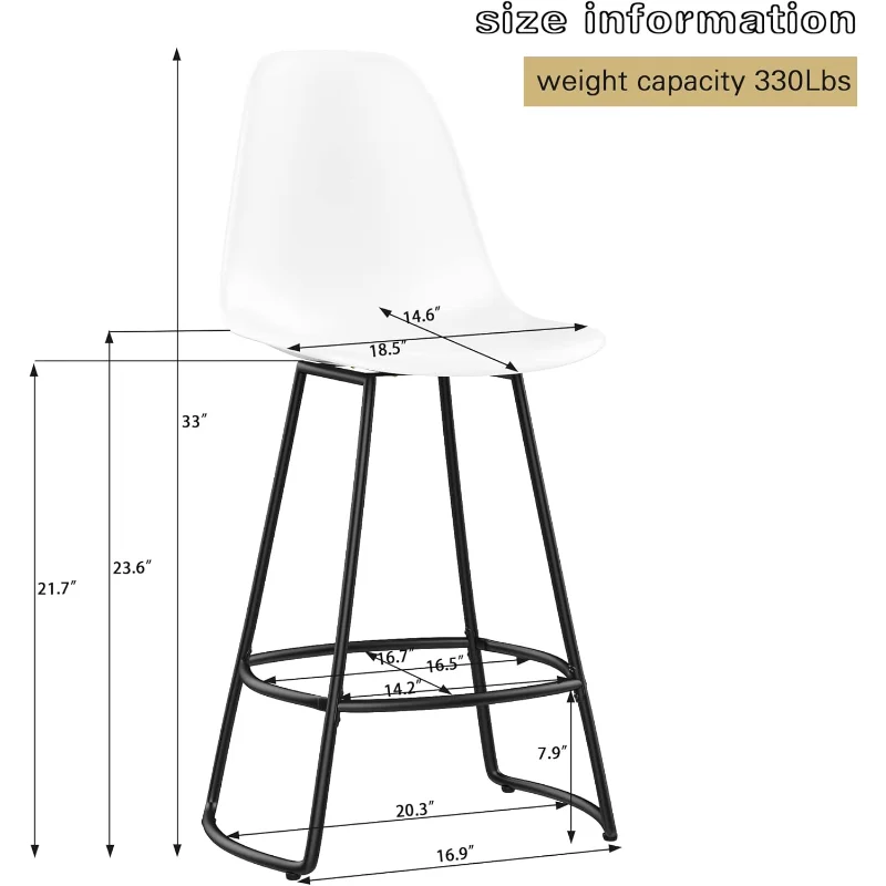 Girevole un set di 4 sgabelli da bar da bancone, schienale in plastica sgabelli da bancone da bar moderni Sedie da bar in metallo bianco crema da 24 pollici