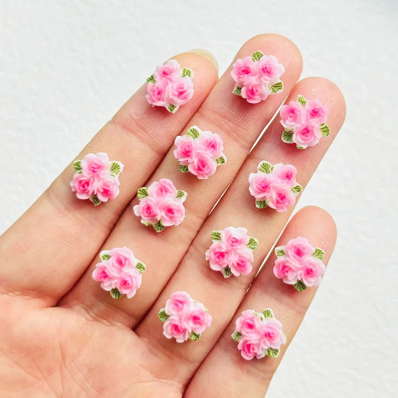 

50 Pcs New Cute Mini Resin Cartoon Three Pink Peach Blossoms Flatback Ornament Jewelry Making Manicure Hairwear Accessories A42