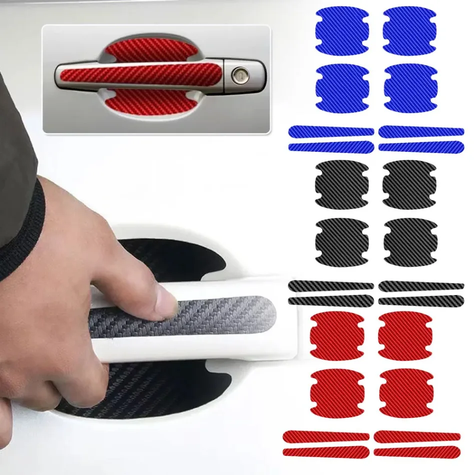 

8x Car Door Handle Bowl Carbon Fiber Anti-Scratch Protective Stickers Universal Door Anti-collision Protection Strip Accessories