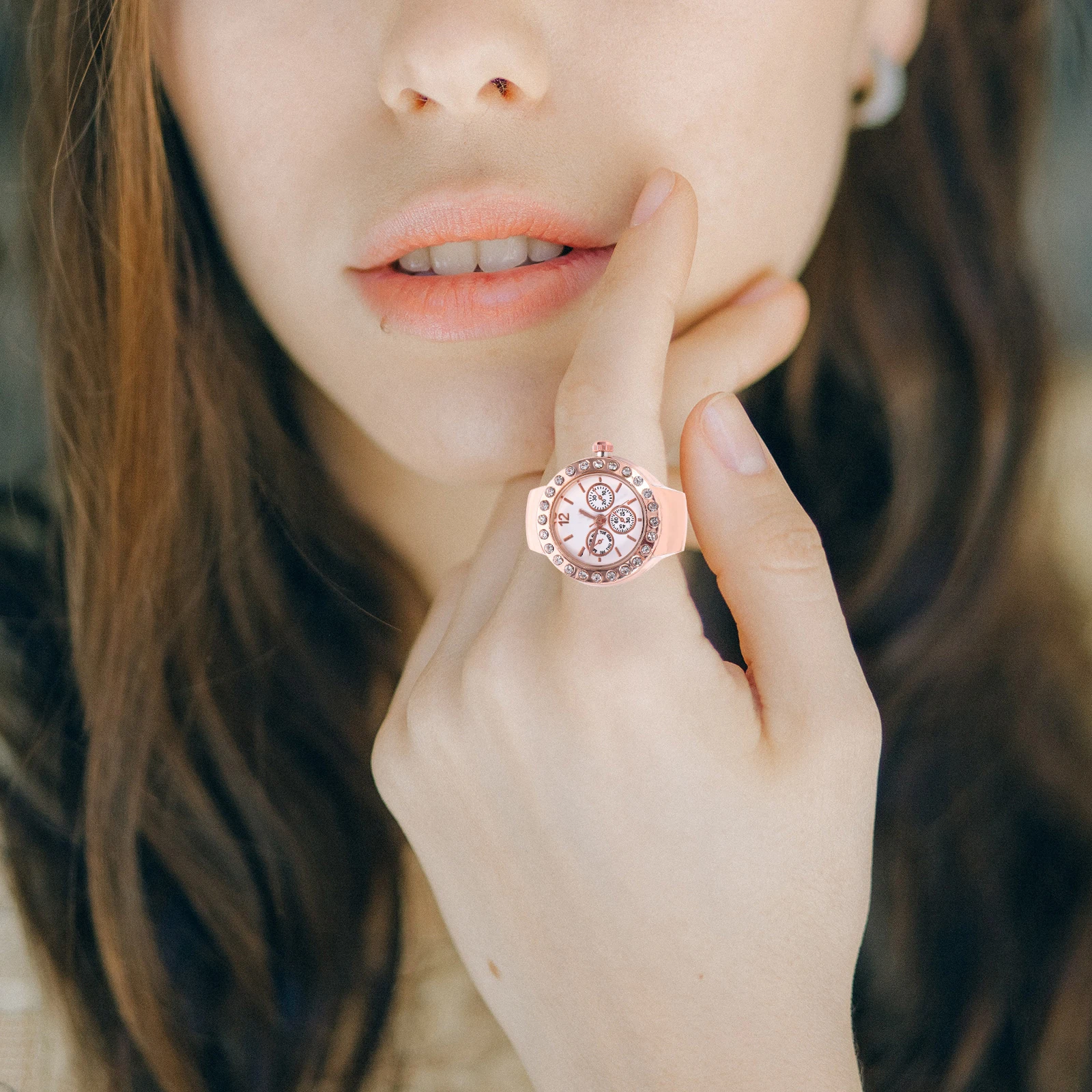 Three-eyed Ring Watch Finger Rhinestones Stylish Rings Watches Women Alloy Quartz Miss