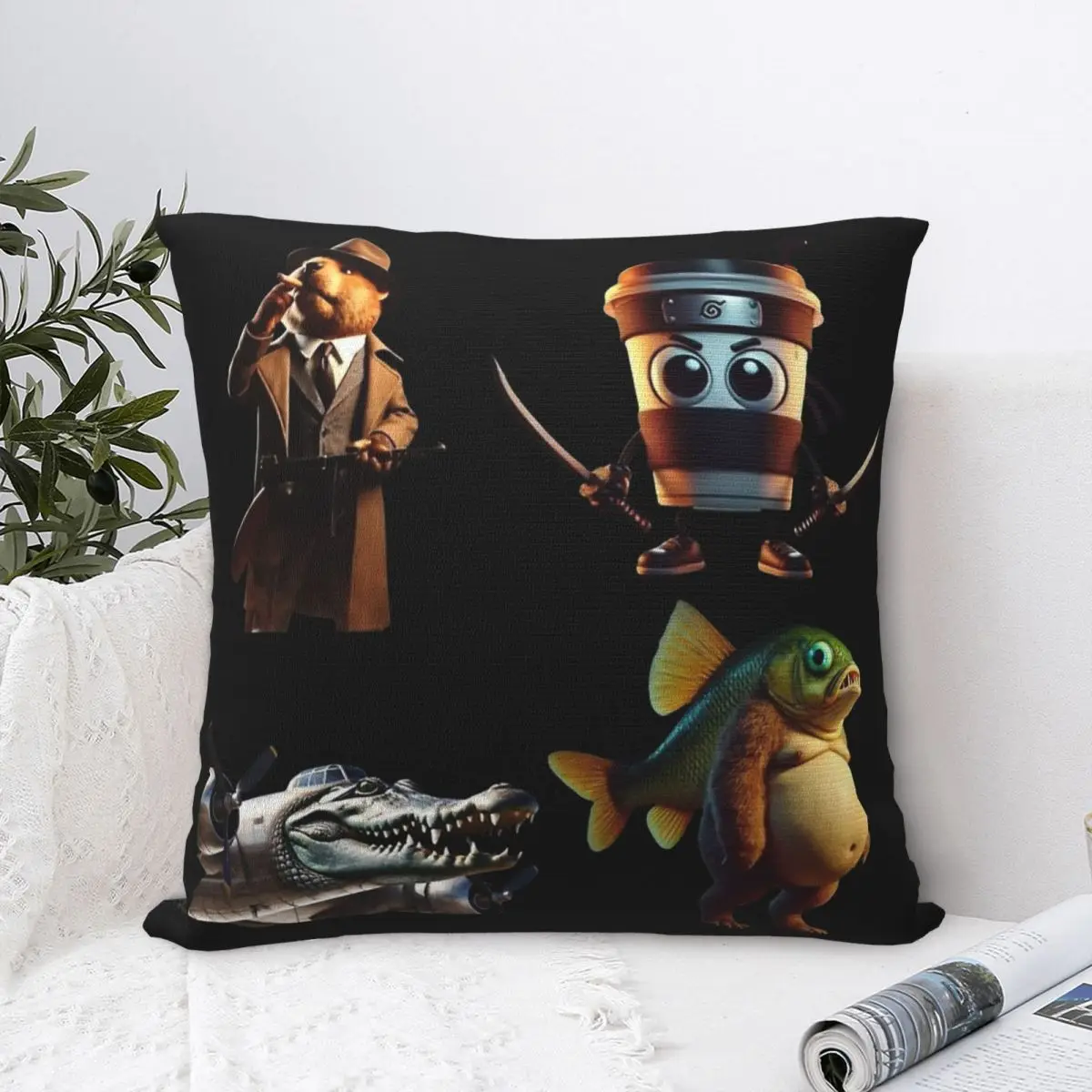 Italian Brainrot Meme Pack Pillowcase Polyester Cushion Cover Decoration Throw Pillow Case Cover Home Square 45X45cm