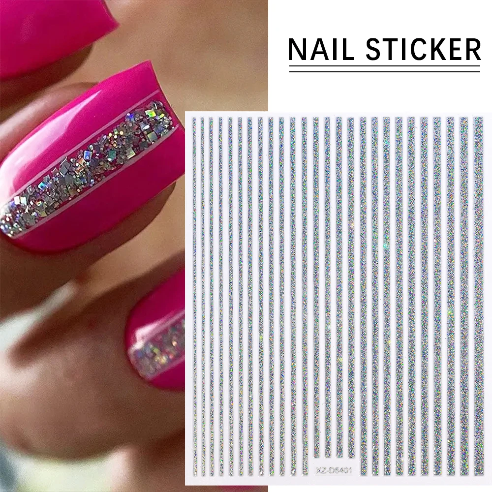 1PC 3D Simple French Line Stripe Nail Art Stickers Gold Silver Metal Lines Nail Decals Straight Strip Polish Manicure Tip#10*8cm