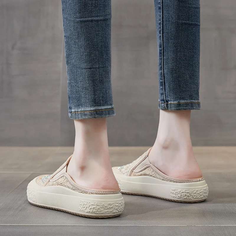 Air Mesh Lace Genuine Leather Comfy Lady Platform Wedge Slippers High Brand Breathable Summer Women Platform Wedge Casual Shoes