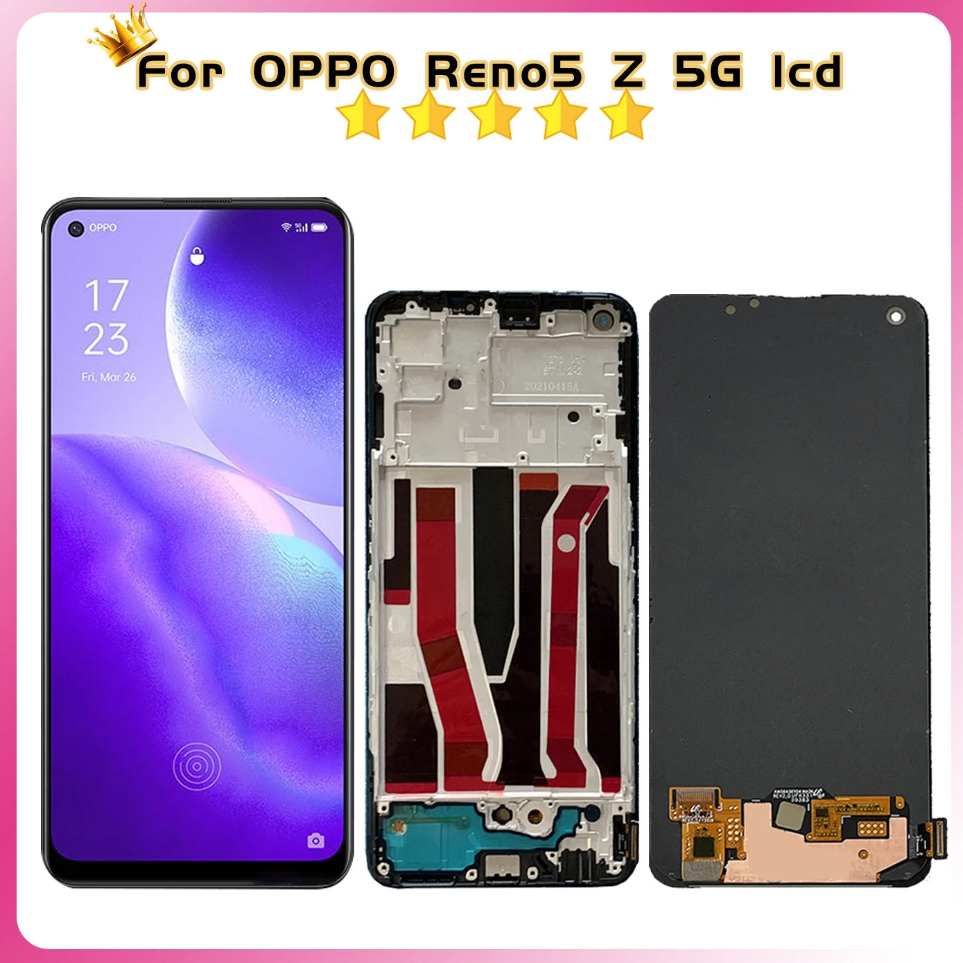 Super AMOLED For OPPO Reno5 Z 5G CPH2211 LCD Reno 5Z Display Touch Screen Digitizer Replacement Parts for Reno5Z Display Screen