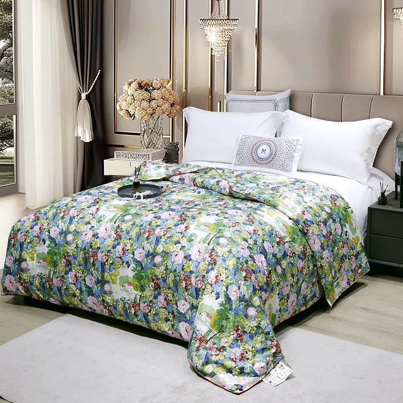 Autumn 1.6kg Luxury Mulberry Silk Comforter Thin Bed Cover Bedding King Quilt Summer Single Blanket 200X230CM Sleeping Comforter
