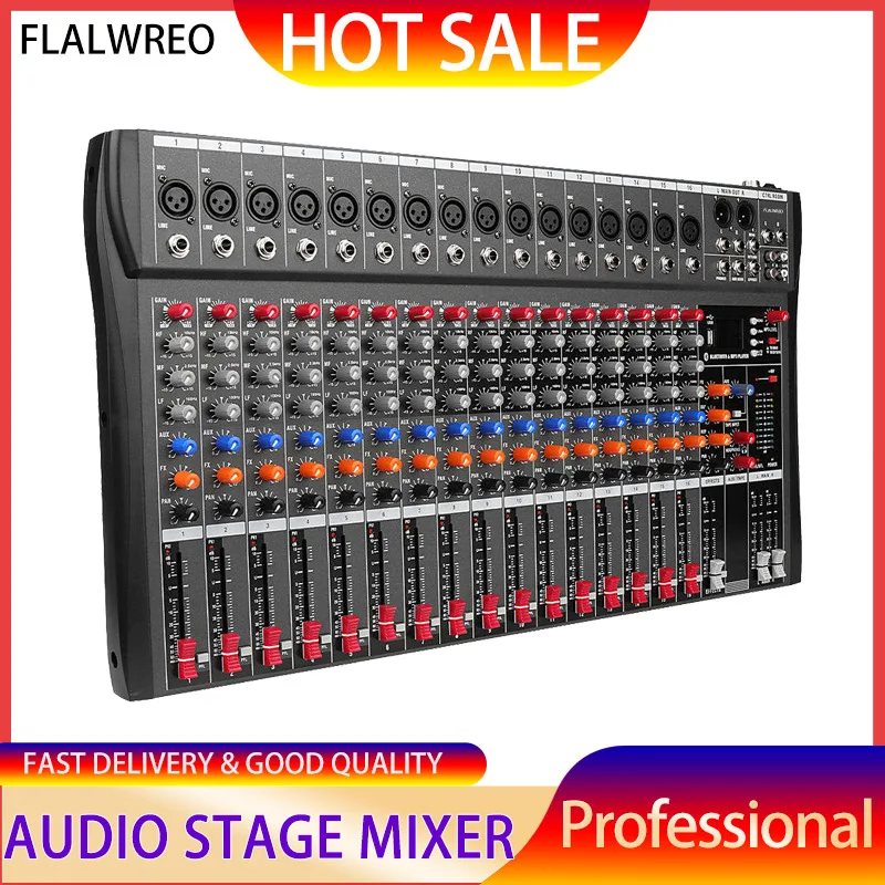 

FLALWREO Professional 16 Channel Dj Controller USB Audio Mixer for Guitar Audio Mixing Console