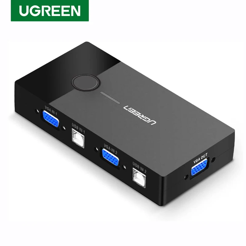 UGREEN USB KVM Switch Box 2 Port VGA Video Sharing Adapter 2 in 1 Out Manual Switcher Higher Definition Output VGA Splitter