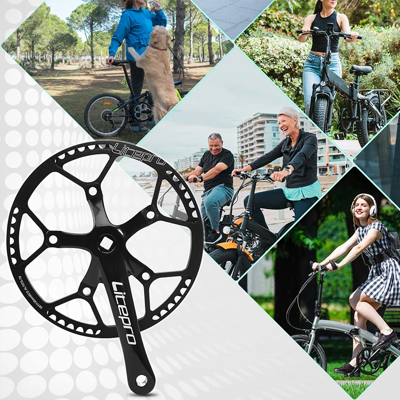 LITEPRO 130BCD Bicycle Crankset 6/7/8/9/10 Speed Folding Bike Crankset 45T 47T 53T 56T 58T Square Hole 170MM 130 BCD Crank