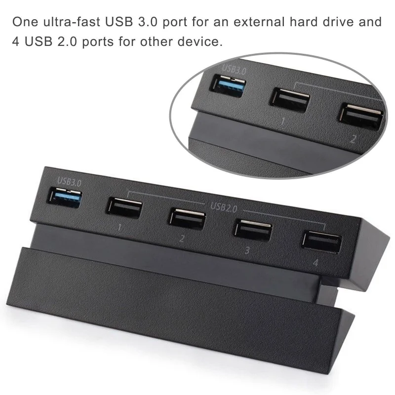 5 منافذ USB لـ PS4، USB 3.0 موصل توسيع محول عالي السرعة مناسب لوحدة تحكم ألعاب PS4 (ليست لـ PS4 Slim/Pro)