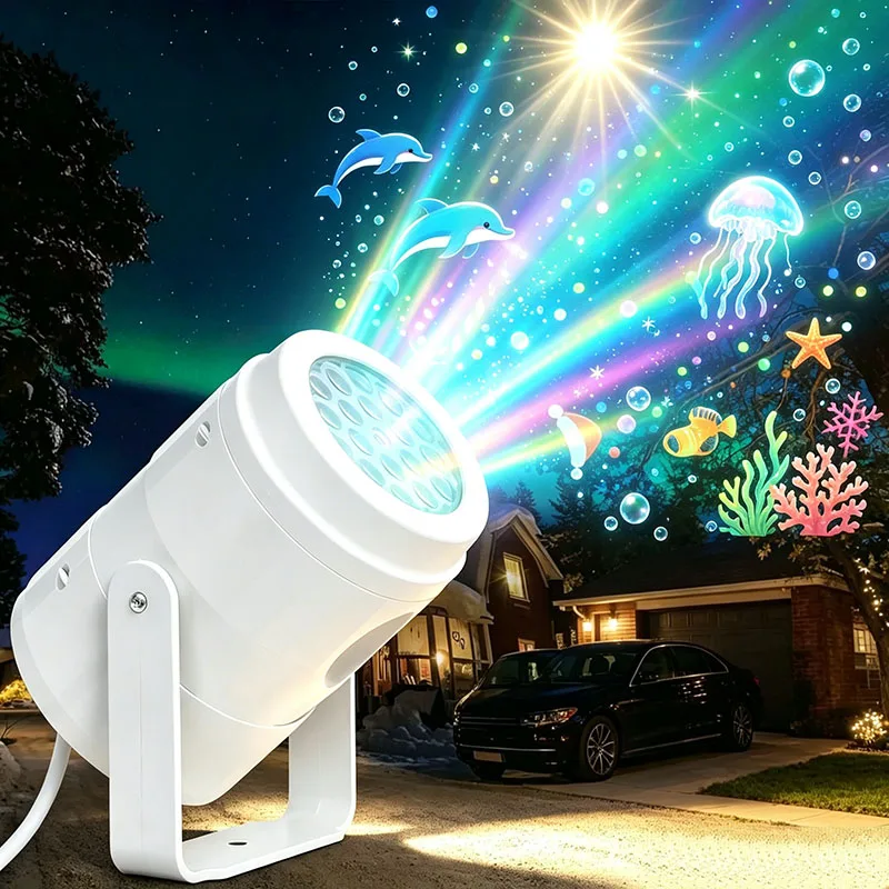 Christmas Holiday Party Projector Light, Ocean Kids Bedroom Night Light, Dynamic Snowflake LED Stage Ambience Decor Lamp