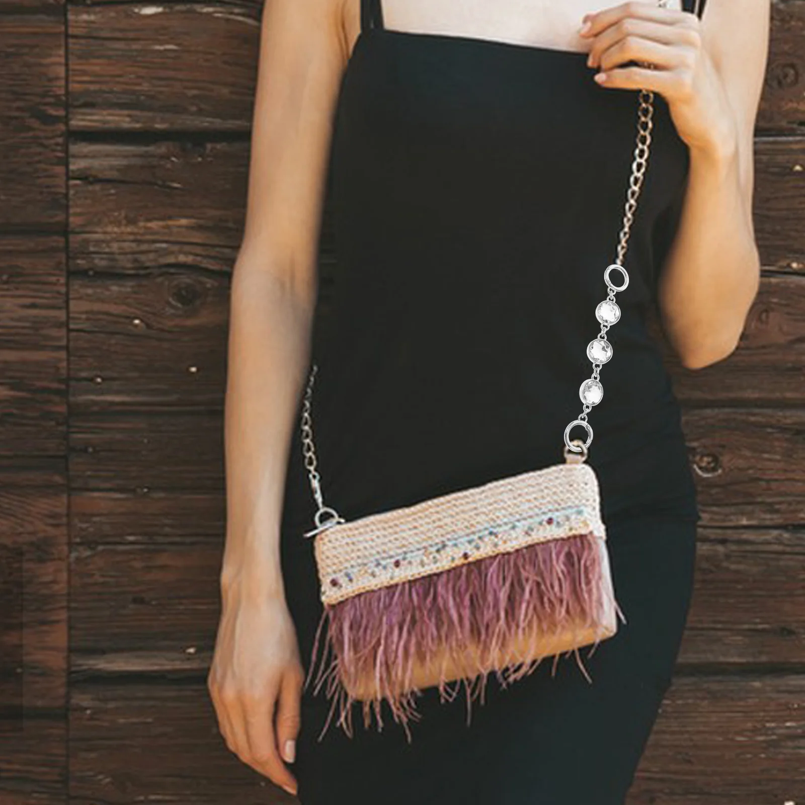 

Crystal Rhinestone Chain Strap Fashion Handbag Decorative Accessory Multifunctional Design for Various Occasions Sparkling Bag