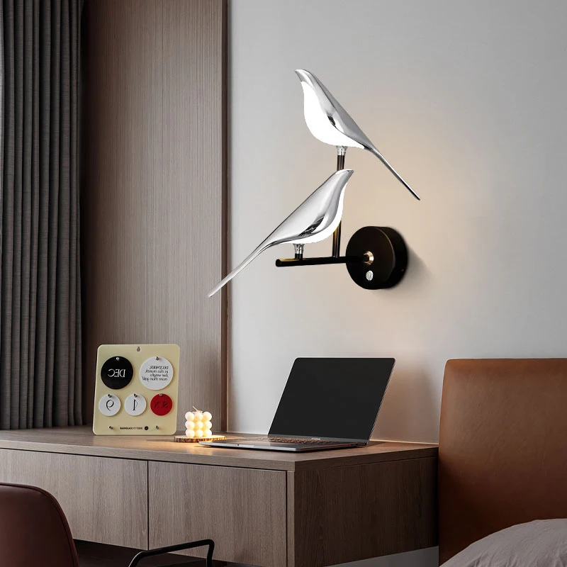 Magpie Bird Touch Switch LED Wall Lamps for Bedroom Bedside 360° Rotatable Indoor Golden Silver LED Wall Lights Wall Sconce Home